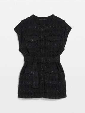 White House Black Market Black Belted Tweed Sweater Vest